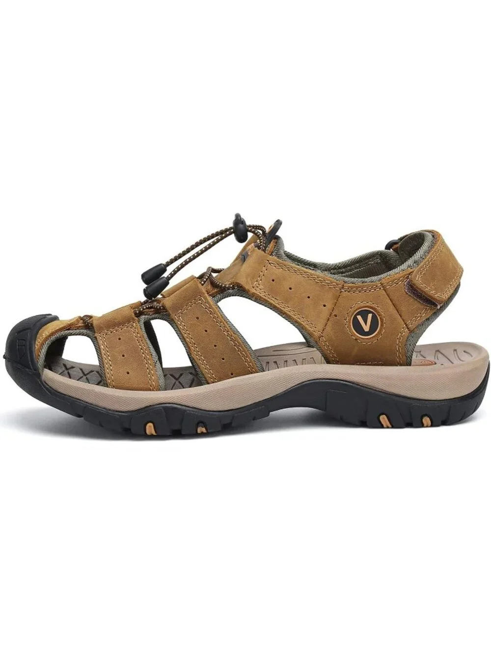 Men's Brown Sport Sandals Outdoor Hiking Sandals Closed Toe Leather Athletic